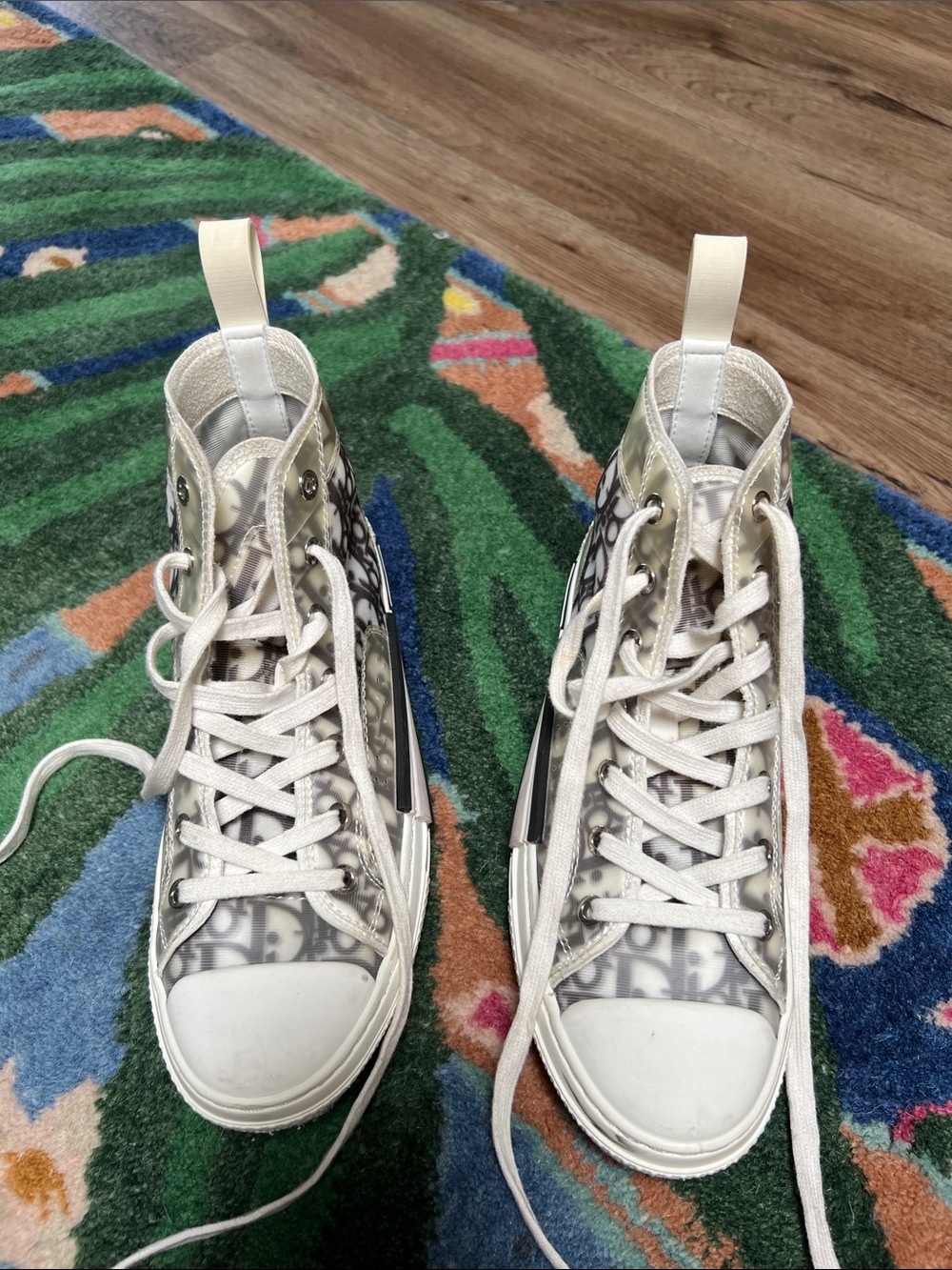 Dior High-Top Sneakers in White and Gray Oblique Print - Picture 4 of 5